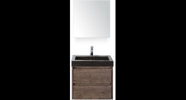 Dante Badmeubelset 60 cm - Tabacco - Wastafel Hardsteen Wit Lucca met Spiegelkast