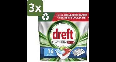 Dreft Platinum Plus - All In One - Vaatwascapsules - Fresh Herbal Breeze - 16 Afwasbeurten - Bulkverpakking - 3 stuks