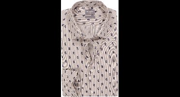 OLYMP Luxor comfort fit overhemd - popeline - bruin met blauw en wit paisley dessin - Strijkvrij - Boordmaat: 42