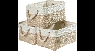 Opbergdozen-set van 3- opvouwbare stoffen opbergmanden met handgrepen voor kasten-c