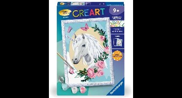CreArt Kids 18x24cm Bloemen Eenhoorn, vanaf 9 jaar, Schilderen op Nummer Kit, Nummerkunst, 25834, Ravensburger