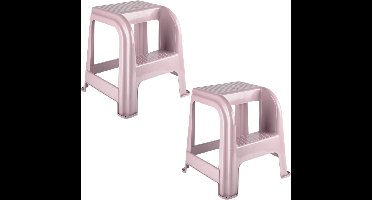Plasticforte Opstapkrukje - 2x - 2 tredes - roze - kunststof - 44 x 42 x 45 cm - tot 120 kg - Opstapje - Trapje