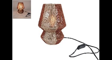 Van Manen tafellamp sfeerverlichting beige terra metaal jute 18x18x25,5cm.