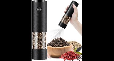Elektrische Peper- of Zoutmolen, Instelbare Korrelgrootte Zout- & Pepermolen, Met LED-Licht, Eenvoudig te Reinigen, Batterijgestuurd, Éénhandbediening, Keukenessentieel (1 Stuk/Zwart)