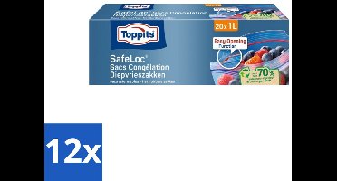 12 x Toppits – Safeloc Diepvrieszakken – 1 Liter – 20 Zakjes - Diepvrieszakken - Vriezer - Invriezen - Ontdooien - Voedsel Bewaren