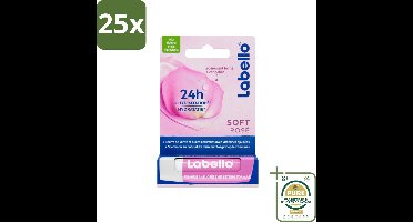 25 x Labello – Lippenbalsem – Soft Rosé – Lippenbalsem – 24H Hydratatie - Grootverpakking - Lippenbalsem - Hydratatie - Roze Glans - Natuurlijke Lippenbalsem - Rozenextract