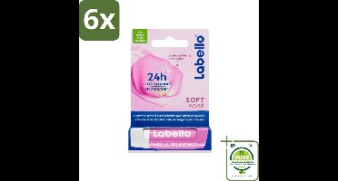Labello – Lippenbalsem – Soft Rosé – Lippenbalsem – 24H Hydratatie - Voordeelverpakking - 6 stuks - Hydraatende lippenbalsem - Roze lippenbalsem