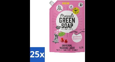 Marcel's Green Soap - Vloeibaar Wasmiddel - Universeel - Navulling - Patchouli & Cranberry - Effectief & natuurlijk - 23 Wasbeurten - 1 liter - Bulkverpakking - 25 stuks