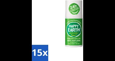 Happy Earth – Deodorant Roll-On – 100% Natuurlijk Cucumber Matcha – 75 ml - Bulkverpakking - 15 stuks