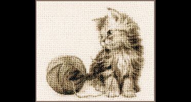 Vervaco - Telpakket kit - Sepia - Poesje met bolletje wol - PN-0162378 - Borduren - Borduurpakket - Borduurpakket volwassenen