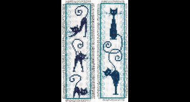 Vervaco - Bladwijzer kit - Vrolijke poezenbende set van 2 - PN-0146948 - Borduren - Borduurpakket - Borduurpakket volwassenen - Borduurpakket kind