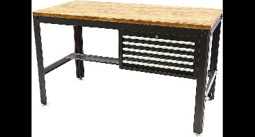 HBM 156 cm Professionele Werkbank met 5 Laden en Houten Werkblad Zwart