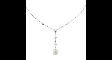 Silver Lining ketting - zilver - gerodineerd - parel wit - anker - 43 cm