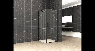 Bally Douchecabine Swingdeur Met Zijwand UNI Met Mat Zwart Profiel 100x100x200cm 8mm Antikalk Veiligheidsglas Met NANO Coating