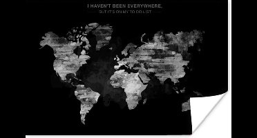 Poster Wereldkaart in oude schilderachtige tinten met tekst - zwart wit - 30x20 cm