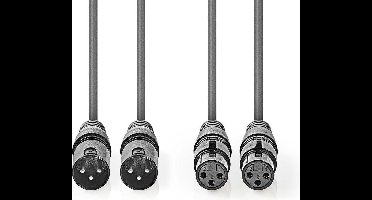 Nedis Gebalanceerde Audiokabel - 2x XLR 3-Pins Male - 2x XLR 3-Pins Female - Vernikkeld - 5.00 m - Rond - PVC - Donkergrijs - Kartonnen Sleeve