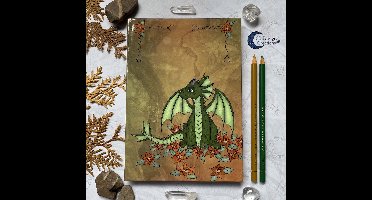 Bloemen Draakje Herfst Lente A5 Hardcover Journal - Draak notitieboek - Schetsboek en Tekenboek - Fantasie Wezens - Draken Blanco Journal - Groen Draakje Schattig - Mythologische Wezens - Drakenmagie