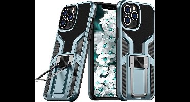 Hoesje Geschikt voor iPhone 13 hoesje – Schokbestendig Ultra Slim Soft TPU Cover met kicktand Ringhouder – cyan