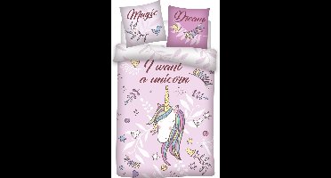 Unicorn Dekbedovertrek Magic Dream - Eenpersoons - 140 x 200 cm - Roze - 100% katoen