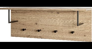 Wand Kapstok | Licht Eiken | Zwart staal | Hoedenplank | 80x30x20cm