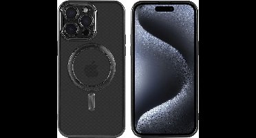 Hoesje Geschikt voor iPhone 15 Pro Max Magsafe hoes - Lens beschermer – backcover – Transparant / Zwart