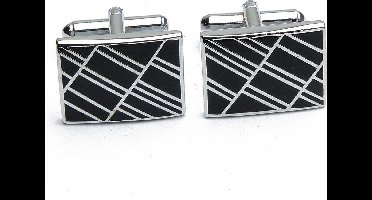 Manchetknopen - Rechthoek Zwart met Diagonale Strepen