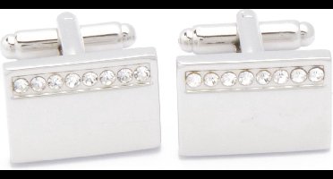 Manchetknopen - Rechthoekig Zilver met Horizontale Rij Stenen