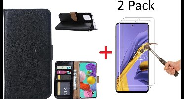 Hoesje Geschikt Voor Samsung Galaxy A51 Portemonnee hoesje + 2X Screenprotector - Zwart