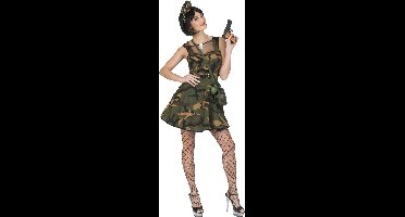 Funny Fashion - Leger & Oorlog Kostuum - Op Slag Gewonnen Leger Militair - Vrouw - groen,bruin,wit / beige - Maat 44-46 - Carnavalskleding - Verkleedkleding