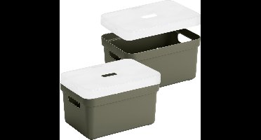 Sunware Opbergboxen met transparante deksel - 2x stuks - kastmanden - donkergroen - 13 liter - kunststof - 35 x 25 x 18 cm - Opbergers