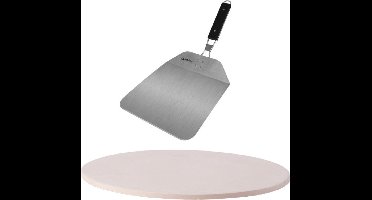 BBQ/oven pizzasteen rond keramiek 30 cm - Met inklapbare RVS pizzaschep 25 cm - Pizza stone