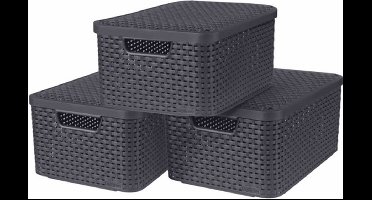 Curver Style Opbergmand + Deksel M - 18 liter - 3 stuks - Antraciet