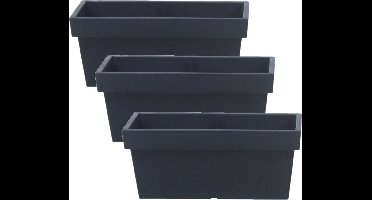 3x stuks stevige terras/balkon plantenbakken/bloembakken kunststof 38 x 18 x 16 cm antraciet grijs voor buiten