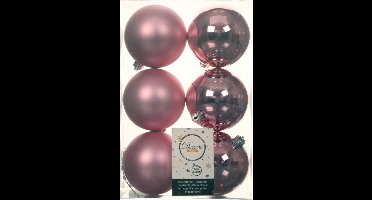 Decoris Kerstballen - 12x st - lippenstift roze - D8 cm - kunststof - mat/glans - kerstversiering