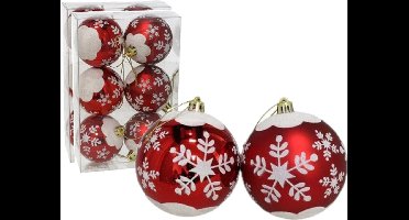 12x stuks gedecoreerde kerstballen rood kunststof diameter 6 cm - Kerstboom versiering