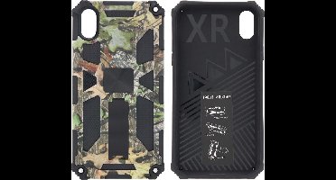 Hoesje Geschikt voor iPhone XR Hoesje - Rugged Extreme Backcover Blaadjes Camouflage met Kickstand - Groen