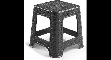 Plasicforte opstapje/krukje - zwart - rotan kunststof - 32 x 32 x 33 cm - Keuken/kamers/dhz - trapjes - bijzet krukjes