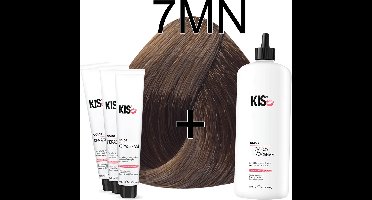 Kis KeraCream Color - 100ml - Haarverf Set - 7MN Mat blond | KIS - (3 x haarverf & 1L waterstofperoxide)
