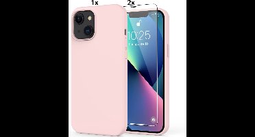 Hoesje Geschikt voor iPhone 12 Mini Soft Nano siliconen Gel Licht Roze Hoesje Met 2X Glazen screenprotector