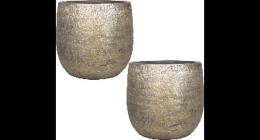 Set van 2x stuks luxe plantenpotten/bloempotten goud Mira van keramiek 16 cm - Keramische plantenpotten/plantenbakken