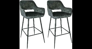 PTMD Fallon Velvet Barkrukken - 61x53x105 cm - Antraciet - Set van 2