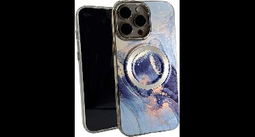 HEM Artistic Silver-Blue Hoesje geschikt voor iPhone 16 - Hoesje Magsafe Compatibel - Shockproof Backcover