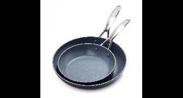 GreenPan Valencia Pro Aluminium Koekenpannenset 2-delig - Ø20 en 26cm - PFAS-vrij - inductie - Ovenbestendig 220 graden - Vaatwasserbestendig - RVS handvaten - Grijs