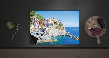 Inductieplaat Beschermer - Kleurrijke Huisjes in Nationaal Park Cinque Terre bij de Italiaanse Kust - 70x52 cm - 2 mm Dik - Inductie Beschermer met zwarte kern