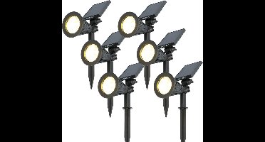 6x HOFTRONIC Bend - Solar Tuinspot - Zwart - IP65 Waterdicht - Schemer- en bewegingsschakelaar - Tot 10 uur brandtijd - Kantelbaar - Winter solar - 3000K Warm Wit (sfeervol) - Tuinverlichting op zonne-energie - Ook als wandlamp te gebruiken