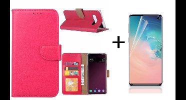 Ntech Hoesje Geschikt Voor Samsung Galaxy S10 Book Hoesje Roze + PET Folie screenprotector