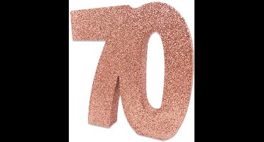 Tafeldecoratie verjaardag 70 rosegoud.