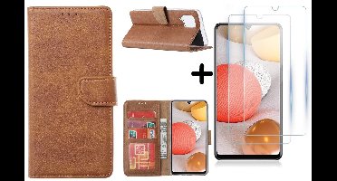 Hoesje Geschikt Voor Samsung Galaxy A42 5G hoesje bookcase Bruin - Galaxy A42 wallet case portemonnee - A42 book case hoes cover - 2X screenprotector / tempered glass