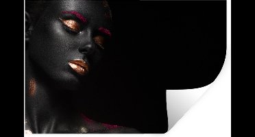 Muurstickers - Sticker Folie - Vrouw - Zwart - Goud - 30x20 cm - Plakfolie - Muurstickers Kinderkamer - Zelfklevend Behang - Zelfklevend behangpapier - Stickerfolie