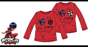 Miraculous Ladybug Shirt met Lange Mouw - Veegpailletten - rood - maat 110 (5 jaar)